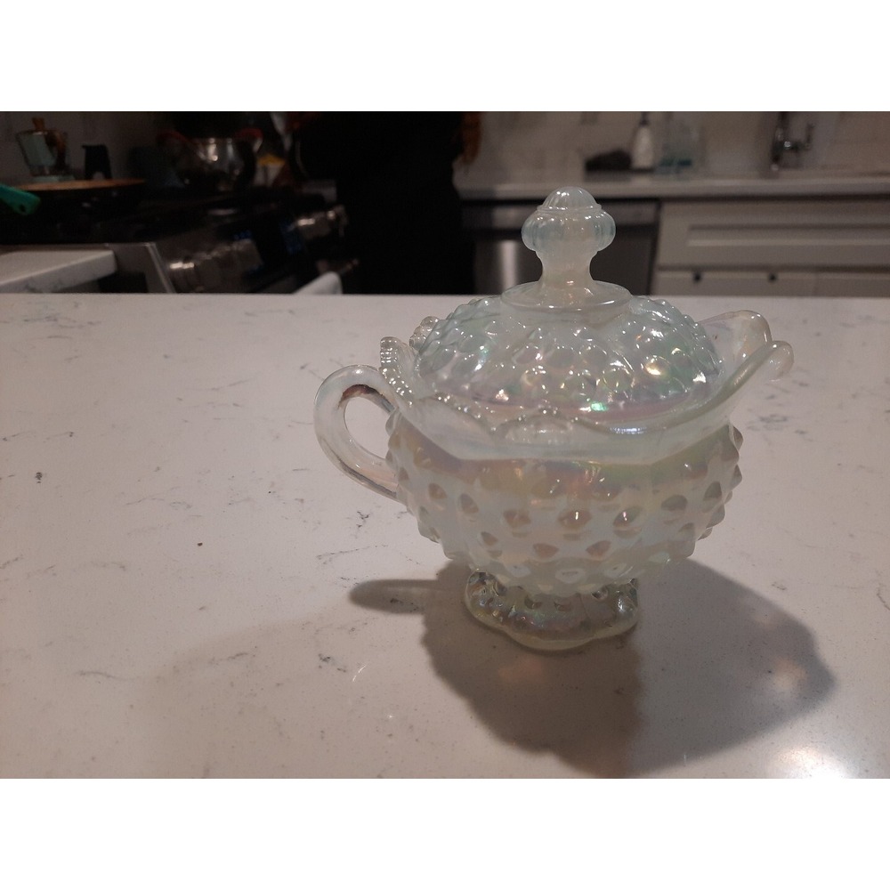 Fenton  Hobnail Pearl Iridescent Creamer With Lid